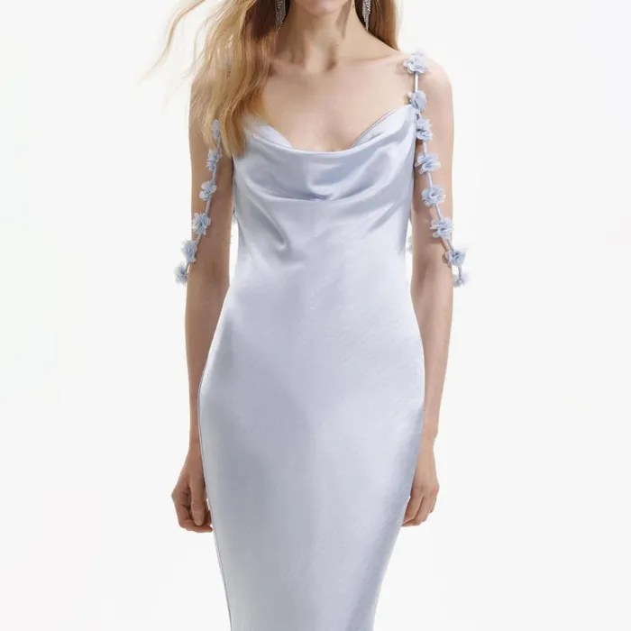 Self Portrait Dresses Blue Satin Flower Maxi Dress 8211 Women Self Portrait Dresses Blue Satin Flower Maxi Dress 8211 Women
