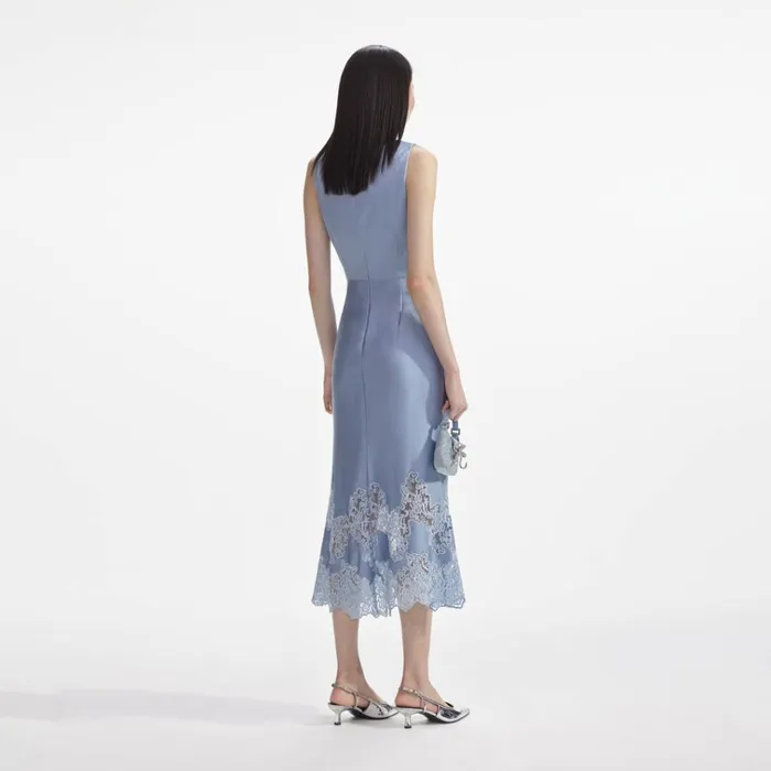 Self Portrait Dresses Blue Satin Lace Insert Midi Dress 8211 Women Self Portrait Dresses Blue Satin Lace Insert Midi Dress 8211 Women