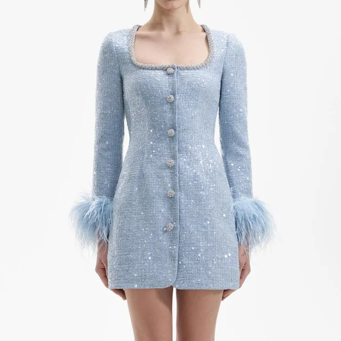 Self Portrait Dresses Blue Sequin Boucle Feather Mini Dress 8211 Women Self Portrait Dresses Blue Sequin Boucle Feather Mini Dress 8211 Women