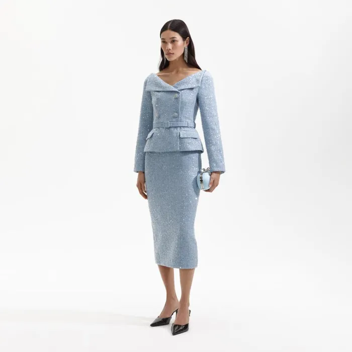 Self Portrait Dresses Blue Sequin Boucle Midi Dress 8211 Women Self Portrait Dresses Blue Sequin Boucle Midi Dress 8211 Women