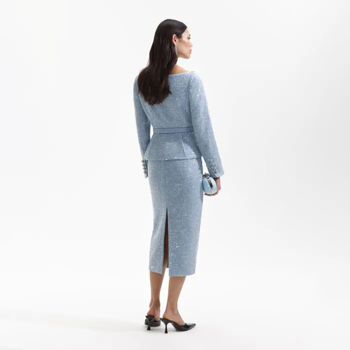 Self Portrait Dresses Blue Sequin Boucle Midi Dress 8211 Women Self Portrait Dresses Blue Sequin Boucle Midi Dress 8211 Women