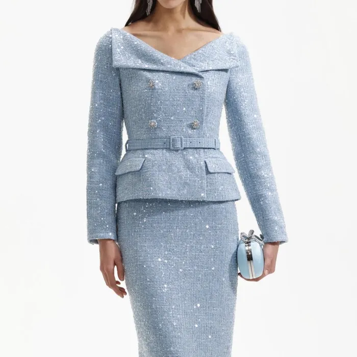 Self Portrait Dresses Blue Sequin Boucle Midi Dress 8211 Women Self Portrait Dresses Blue Sequin Boucle Midi Dress 8211 Women