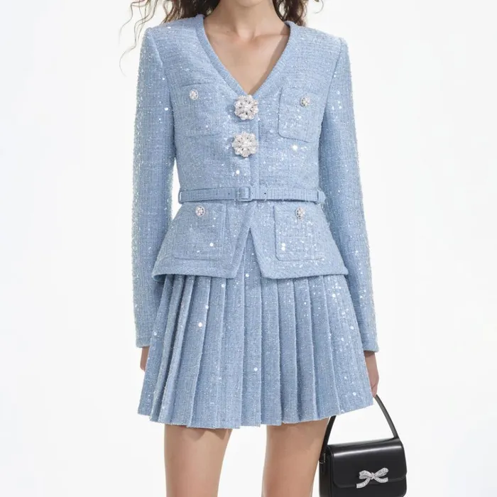 Self Portrait Dresses Blue Sequin Boucle Mini Jacket Dress 8211 Women Self Portrait Dresses Blue Sequin Boucle Mini Jacket Dress 8211 Women