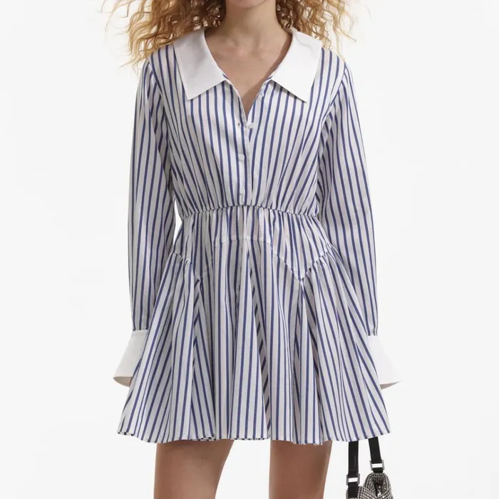 Self Portrait Dresses Blue Stripe Cotton Mini Dress 8211 Women Self Portrait Dresses Blue Stripe Cotton Mini Dress 8211 Women