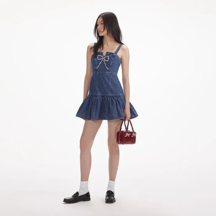Self Portrait Dresses Bow Denim Mini Dress 8211 Women Self Portrait Dresses Bow Denim Mini Dress 8211 Women