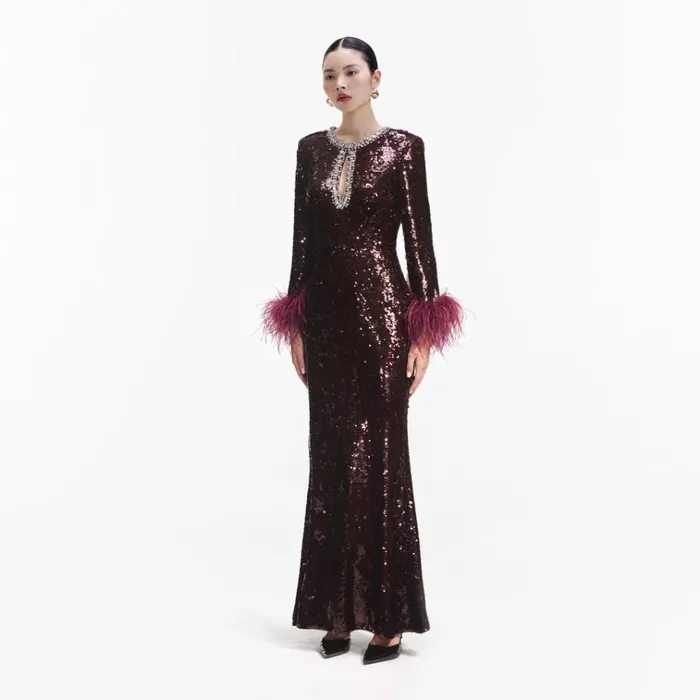 Self Portrait Dresses Burgundy Sequin Feather Maxi Dress 8211 Women Self Portrait Dresses Burgundy Sequin Feather Maxi Dress 8211 Women