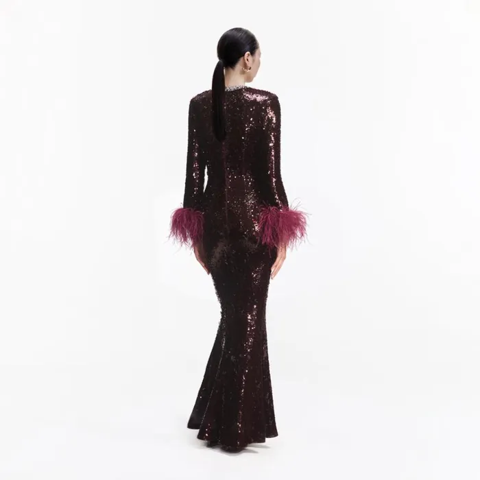Self Portrait Dresses Burgundy Sequin Feather Maxi Dress 8211 Women Self Portrait Dresses Burgundy Sequin Feather Maxi Dress 8211 Women
