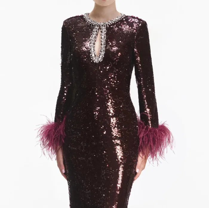 Self Portrait Dresses Burgundy Sequin Feather Maxi Dress 8211 Women Self Portrait Dresses Burgundy Sequin Feather Maxi Dress 8211 Women