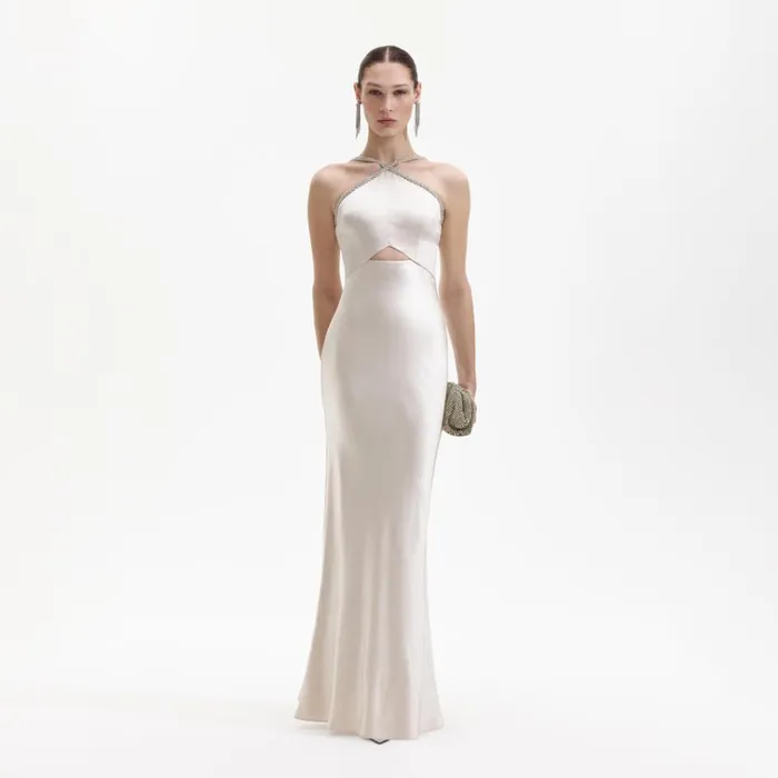 Self Portrait Dresses Champagne Satin Diamante Maxi Dress 8211 Women