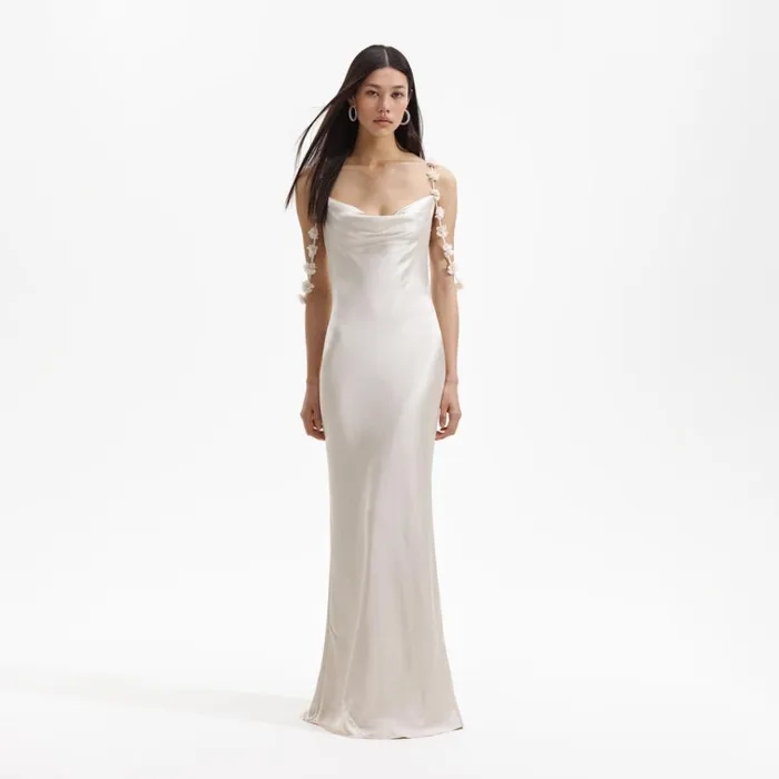 Self Portrait Dresses Champagne Satin Flower Maxi Dress 8211 Women