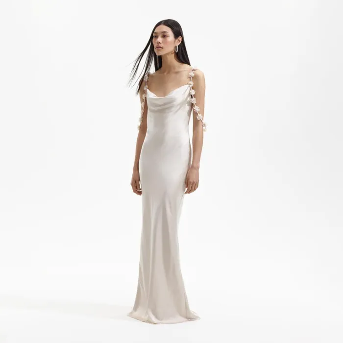 Self Portrait Dresses Champagne Satin Flower Maxi Dress 8211 Women Self Portrait Dresses Champagne Satin Flower Maxi Dress 8211 Women