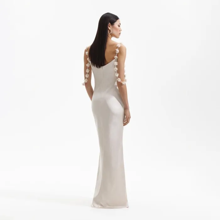 Self Portrait Dresses Champagne Satin Flower Maxi Dress 8211 Women Self Portrait Dresses Champagne Satin Flower Maxi Dress 8211 Women