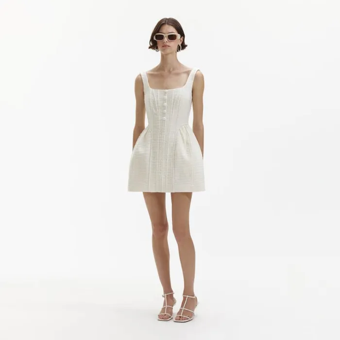 Self Portrait Dresses Cream Boucle Mini Dress 8211 Women Self Portrait Dresses Cream Boucle Mini Dress 8211 Women