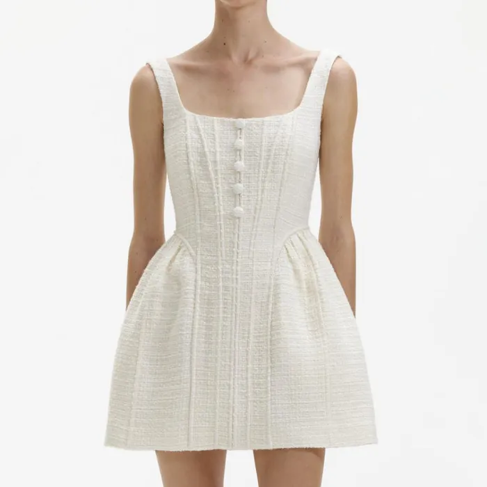 Self Portrait Dresses Cream Boucle Mini Dress 8211 Women Self Portrait Dresses Cream Boucle Mini Dress 8211 Women