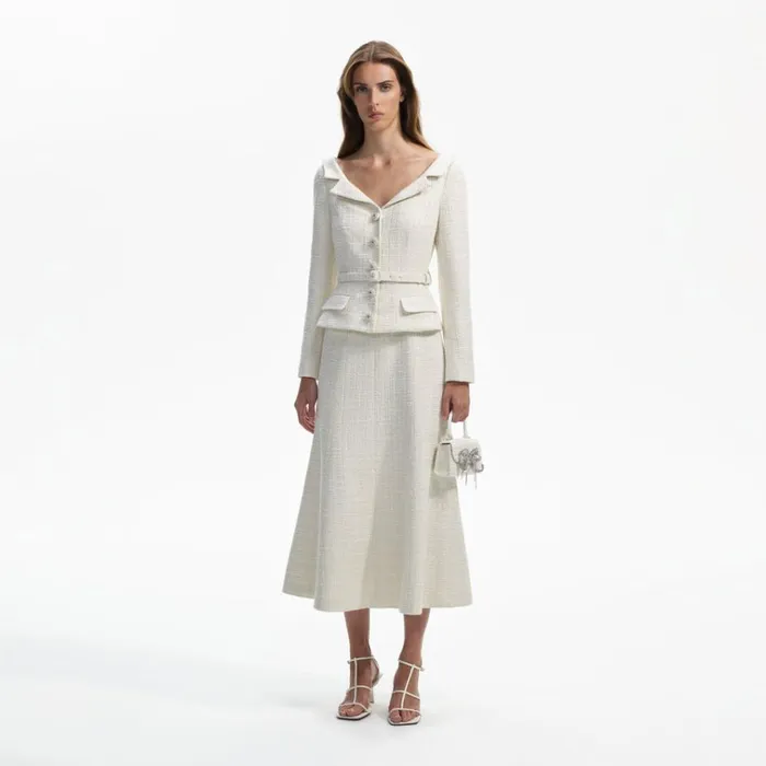 Self Portrait Dresses Cream Boucle Tailored Off Shoulder Midi Dress 8211 Women Self Portrait Dresses Cream Boucle Tailored Off Shoulder Midi Dress 8211 Women