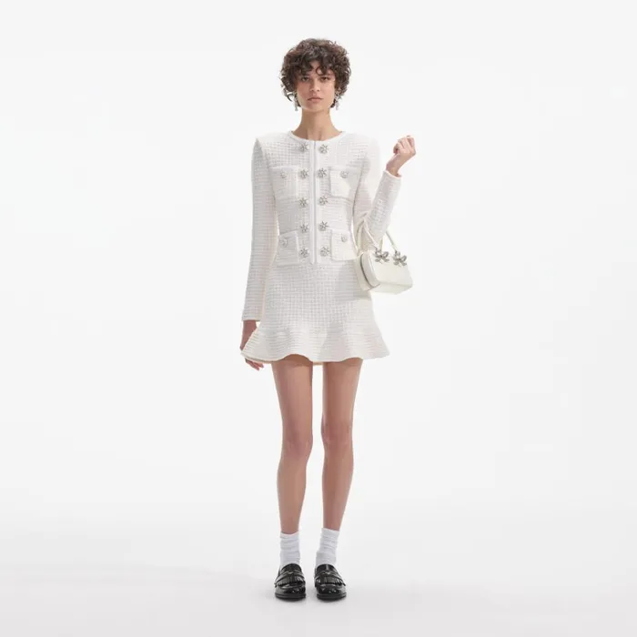 Self Portrait Dresses Cream Buttoned Knit Mini Dress 8211 Women