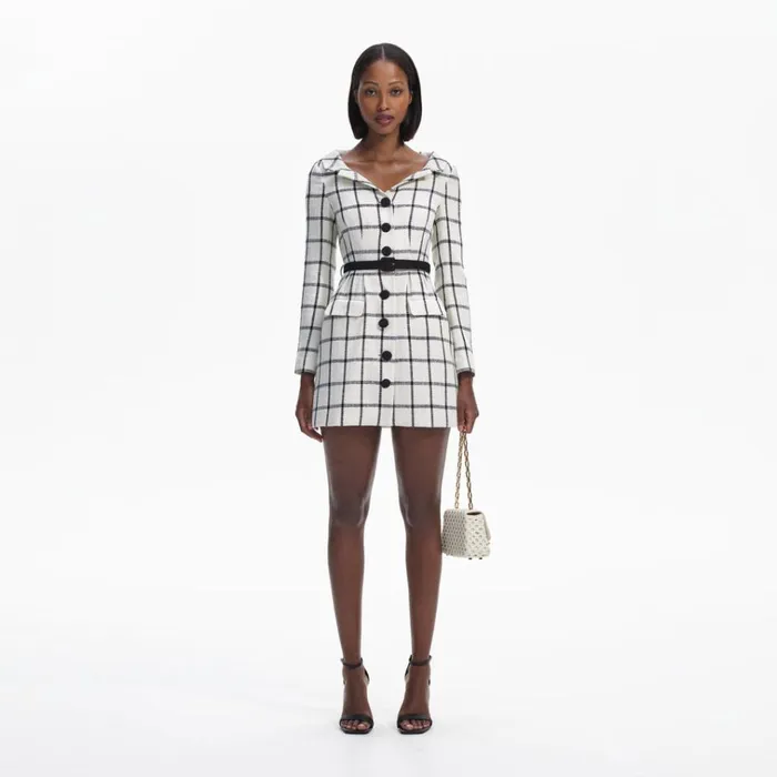 Self Portrait Dresses Cream Check Tailored Mini Dress 8211 Women