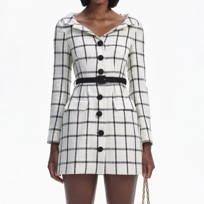 Self Portrait Dresses Cream Check Tailored Mini Dress 8211 Women Self Portrait Dresses Cream Check Tailored Mini Dress 8211 Women