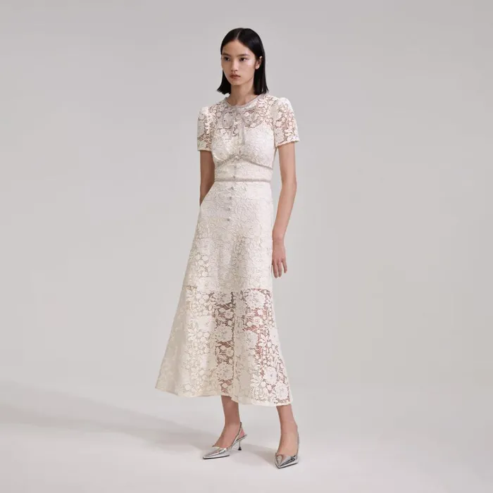 Self Portrait Dresses Cream Cord Lace Bow Midi Dress 8211 Women Self Portrait Dresses Cream Cord Lace Bow Midi Dress 8211 Women