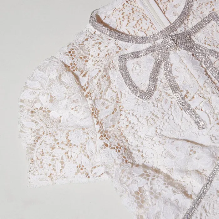 Self Portrait Dresses Cream Cord Lace Bow Midi Dress 8211 Women Self Portrait Dresses Cream Cord Lace Bow Midi Dress 8211 Women