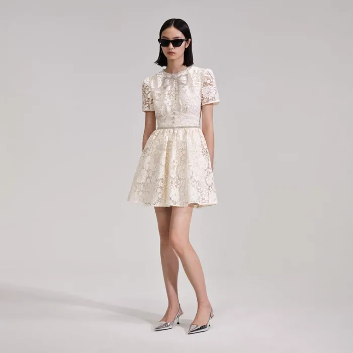 Self Portrait Dresses Cream Cord Lace Bow Mini Dress 8211 Women Self Portrait Dresses Cream Cord Lace Bow Mini Dress 8211 Women