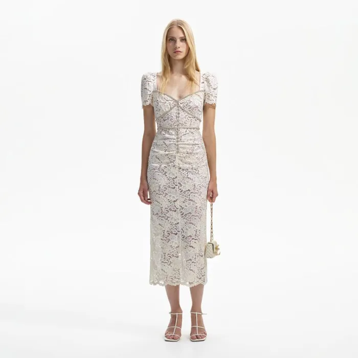 Self Portrait Dresses Cream Cord Lace Midi Dress 8211 Women