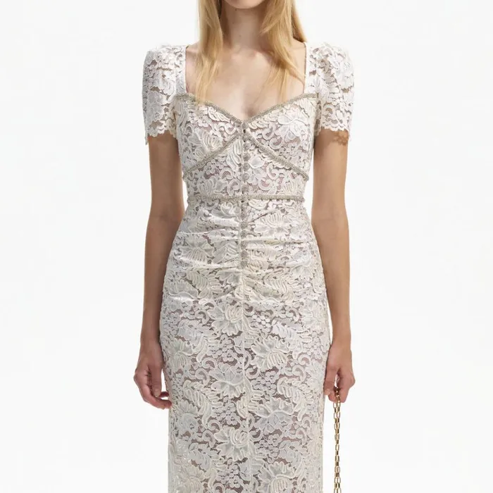 Self Portrait Dresses Cream Cord Lace Midi Dress 8211 Women Self Portrait Dresses Cream Cord Lace Midi Dress 8211 Women