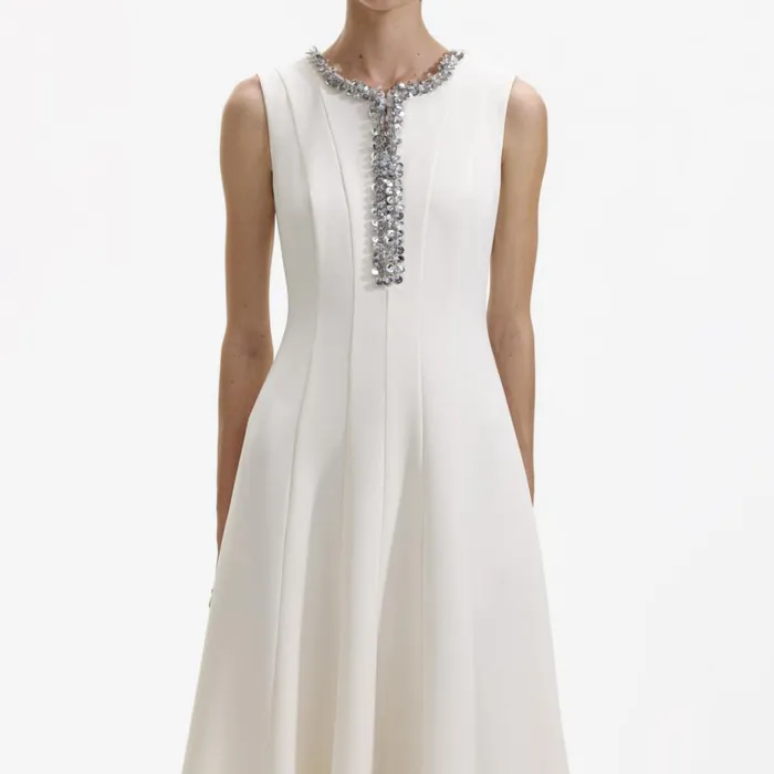 Self Portrait Dresses Cream Crepe Embellished Midi Dress 8211 Women Self Portrait Dresses Cream Crepe Embellished Midi Dress 8211 Women
