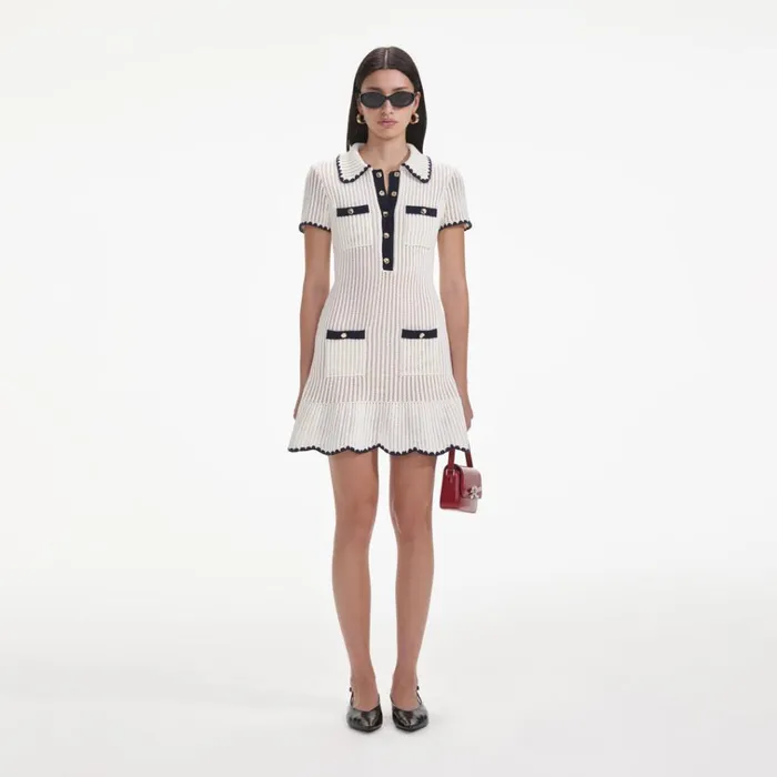 Self Portrait Dresses Cream Crochet Collared Mini Dress 8211 Women