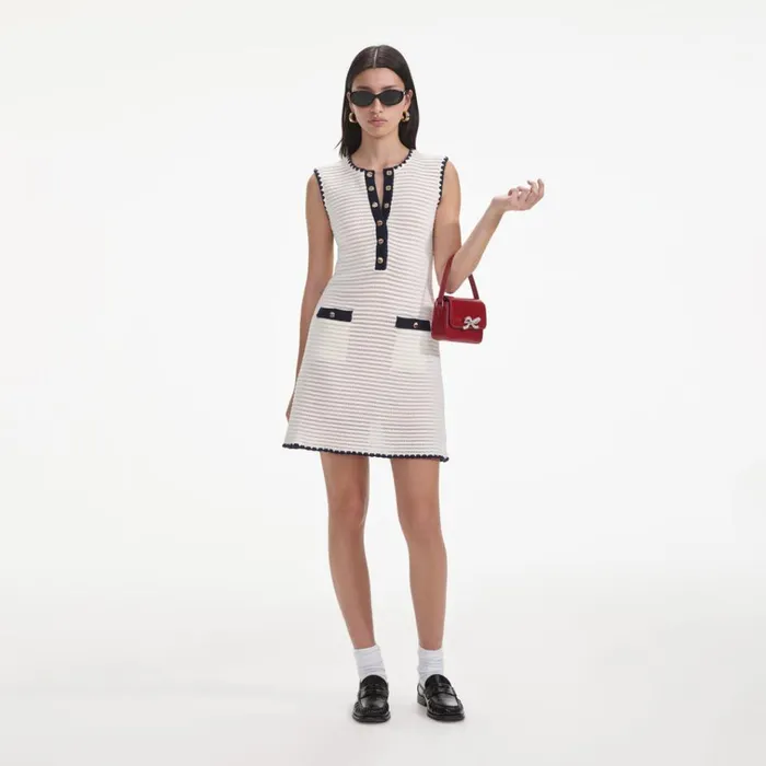 Self Portrait Dresses Cream Crochet Contrast Trim Mini Dress 8211 Women