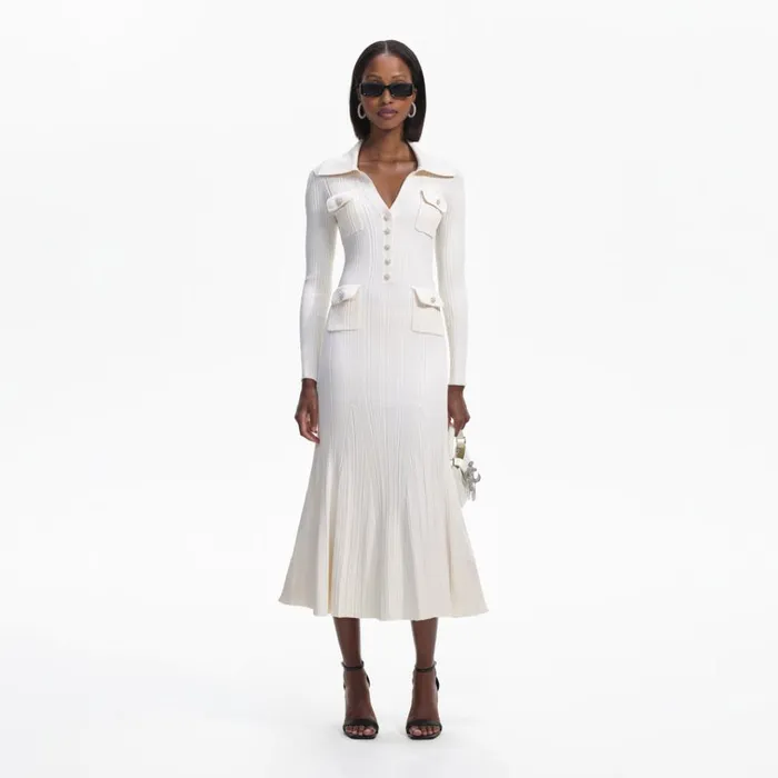 Self Portrait Dresses Cream Knit Midi Dress 8211 Women