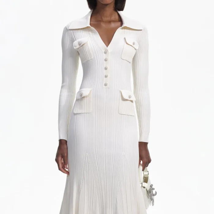 Self Portrait Dresses Cream Knit Midi Dress 8211 Women Self Portrait Dresses Cream Knit Midi Dress 8211 Women
