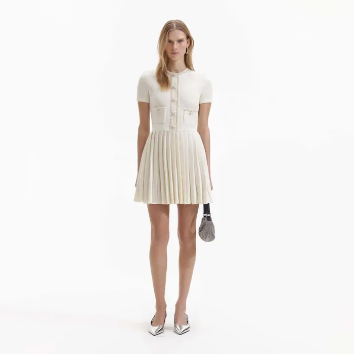 Self Portrait Dresses Cream Knit Mini Dress 8211 Women