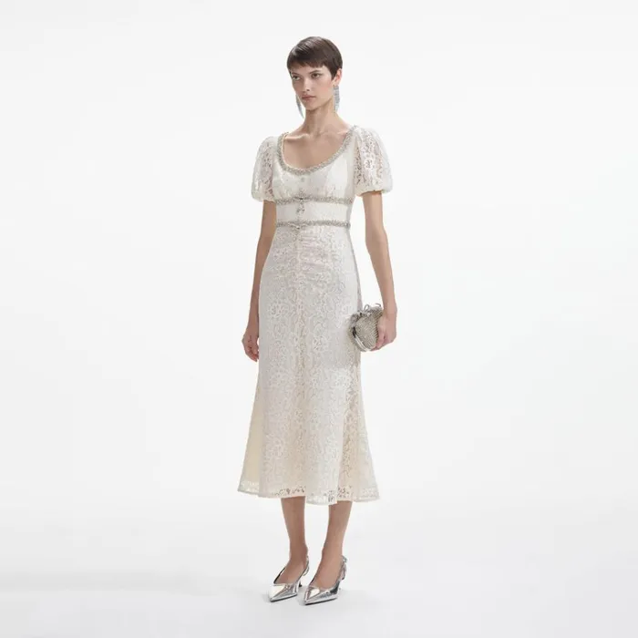 Self Portrait Dresses Cream Lace Diamante Trim Midi Dress 8211 Women Self Portrait Dresses Cream Lace Diamante Trim Midi Dress 8211 Women