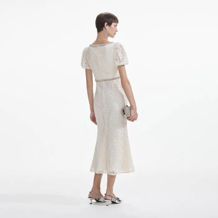 Self Portrait Dresses Cream Lace Diamante Trim Midi Dress 8211 Women Self Portrait Dresses Cream Lace Diamante Trim Midi Dress 8211 Women