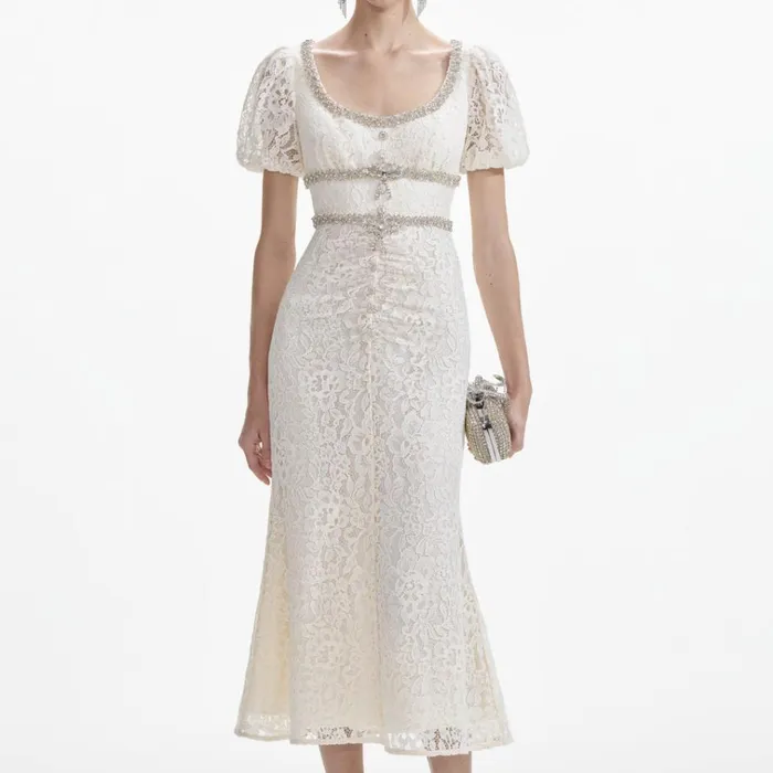 Self Portrait Dresses Cream Lace Diamante Trim Midi Dress 8211 Women Self Portrait Dresses Cream Lace Diamante Trim Midi Dress 8211 Women