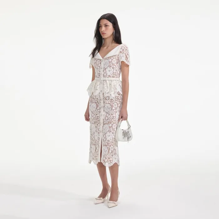 Self Portrait Dresses Cream Lace Peplum Midi Dress 8211 Women Self Portrait Dresses Cream Lace Peplum Midi Dress 8211 Women