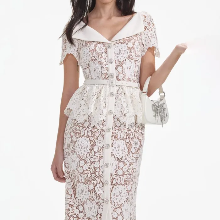 Self Portrait Dresses Cream Lace Peplum Midi Dress 8211 Women Self Portrait Dresses Cream Lace Peplum Midi Dress 8211 Women
