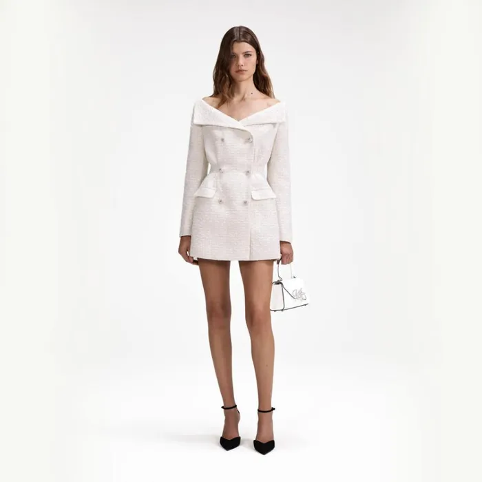Self Portrait Dresses Cream Metallic Boucle Mini Dress 8211 Women