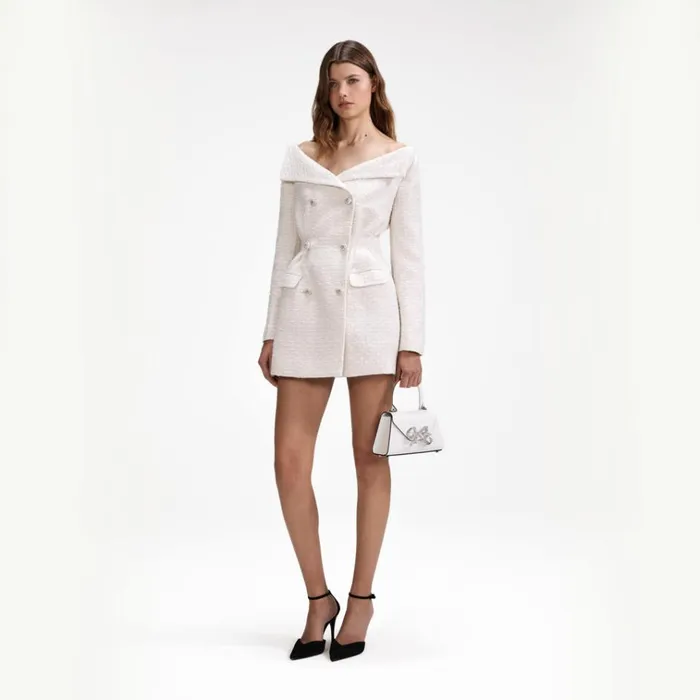 Self Portrait Dresses Cream Metallic Boucle Mini Dress 8211 Women Self Portrait Dresses Cream Metallic Boucle Mini Dress 8211 Women