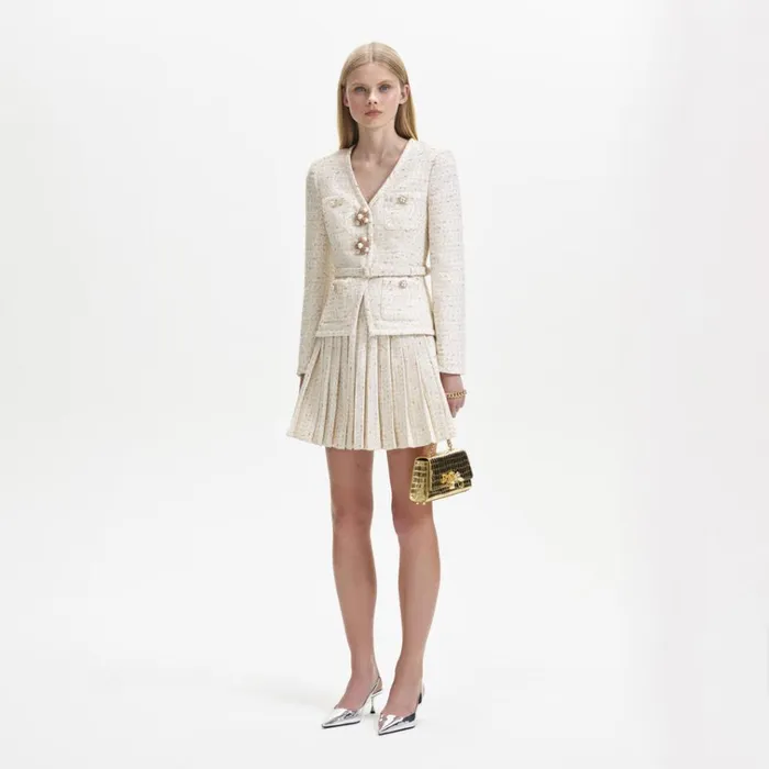 Self Portrait Dresses Cream Metallic Boucle Mini Jacket Dress 8211 Women Self Portrait Dresses Cream Metallic Boucle Mini Jacket Dress 8211 Women