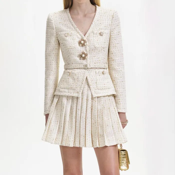 Self Portrait Dresses Cream Metallic Boucle Mini Jacket Dress 8211 Women Self Portrait Dresses Cream Metallic Boucle Mini Jacket Dress 8211 Women
