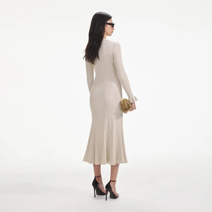 Self Portrait Dresses Cream Metallic Ribbed Midi Dress 8211 Women Self Portrait Dresses Cream Metallic Ribbed Midi Dress 8211 Women