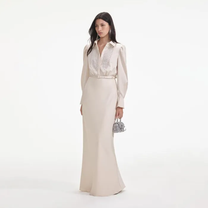 Self Portrait Dresses Cream Satin Embellished Bib Maxi Dress 8211 Women Self Portrait Dresses Cream Satin Embellished Bib Maxi Dress 8211 Women