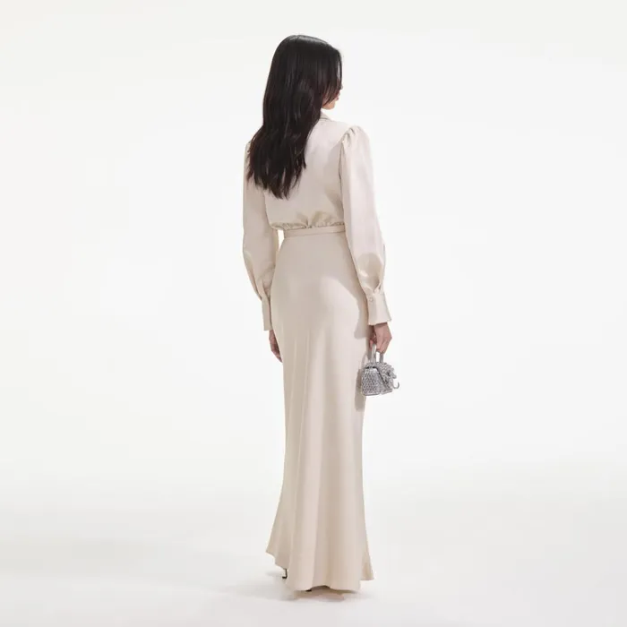 Self Portrait Dresses Cream Satin Embellished Bib Maxi Dress 8211 Women Self Portrait Dresses Cream Satin Embellished Bib Maxi Dress 8211 Women