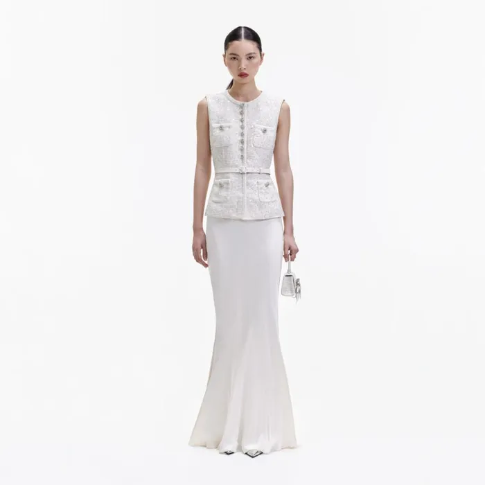 Self Portrait Dresses Cream Sequin Boucle Maxi Dress 8211 Women