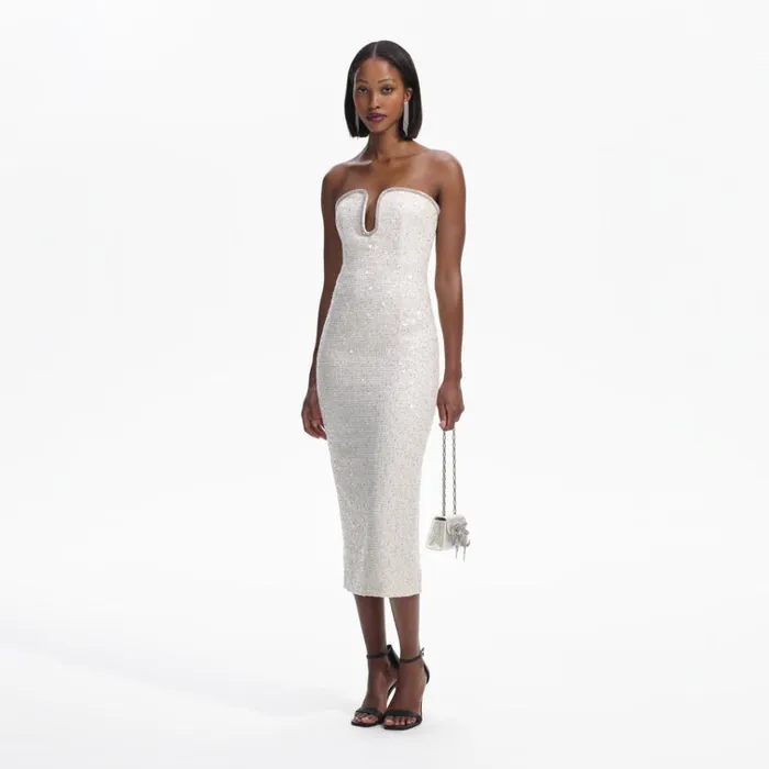 Self Portrait Dresses Cream Sequin Boucle Strapless Midi Dress 8211 Women Self Portrait Dresses Cream Sequin Boucle Strapless Midi Dress 8211 Women