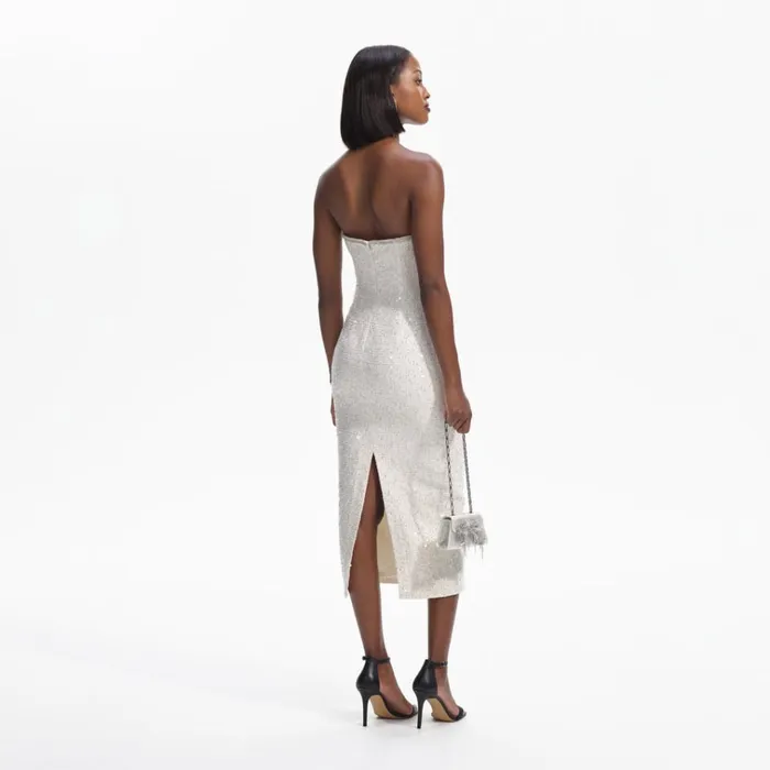 Self Portrait Dresses Cream Sequin Boucle Strapless Midi Dress 8211 Women Self Portrait Dresses Cream Sequin Boucle Strapless Midi Dress 8211 Women