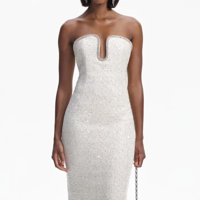 Self Portrait Dresses Cream Sequin Boucle Strapless Midi Dress 8211 Women Self Portrait Dresses Cream Sequin Boucle Strapless Midi Dress 8211 Women