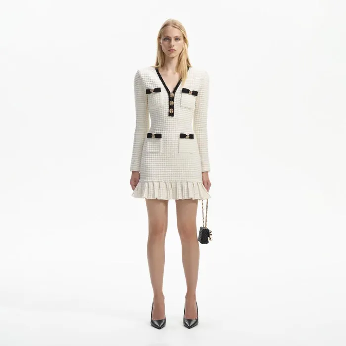 Self Portrait Dresses Cream Textured Knit Mini Dress 8211 Women